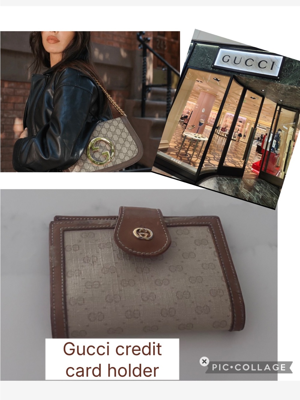 Gucci Beige and Brown GG Canvas Card Holder with Leather Trim